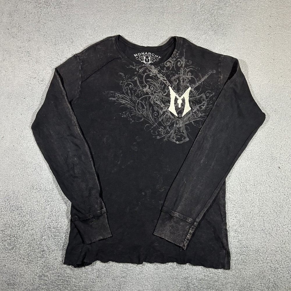 Monarchy Thermal Shirt Men's XL Black Gothic Y2K Grunge Long Sleeve #4063